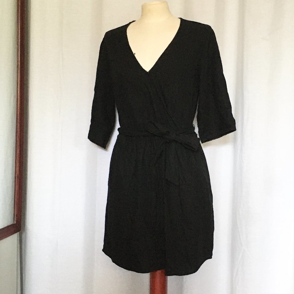 Caslon faux wrap linen/rayon dress with pockets